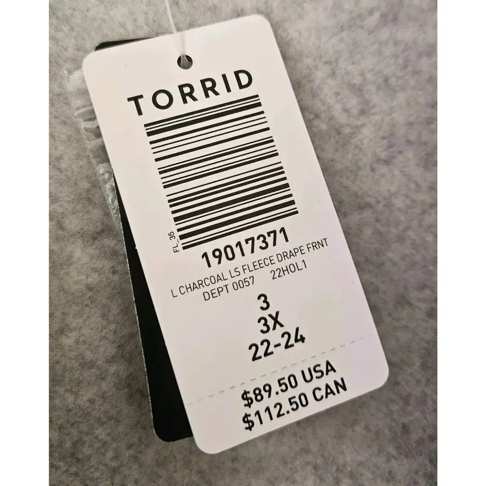 Torrid Size 3 Womens Jacket Fleece Drape Front Gray 3x 22-24 NWT - Picture 6 of 7